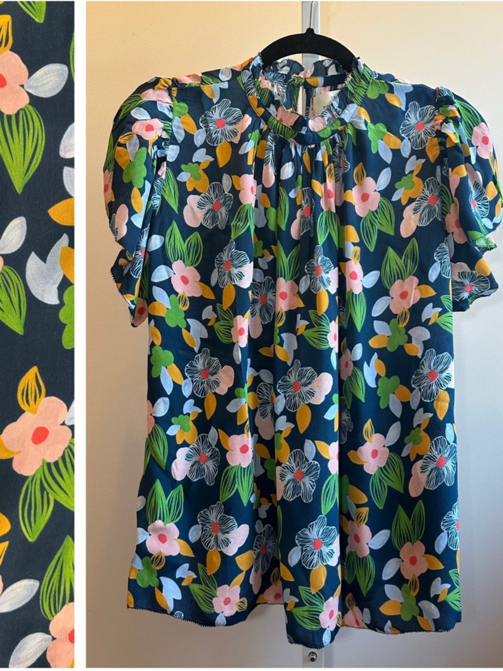 Trovata Carla Highneck Wild Hibiscus Silk Blend NWT Medium Blouse MSRP $308